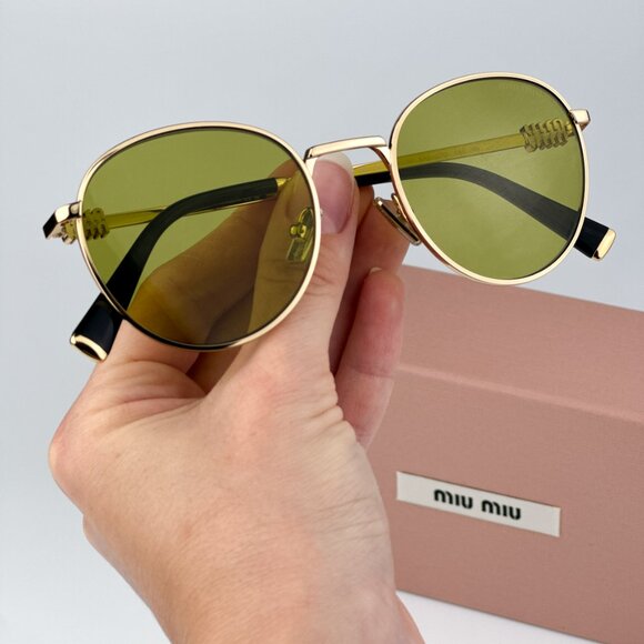 Miu Miu MU55ZS 5AK07O BRAND NEW Sunglasses Gold Olive Green Round Unisex main image 10